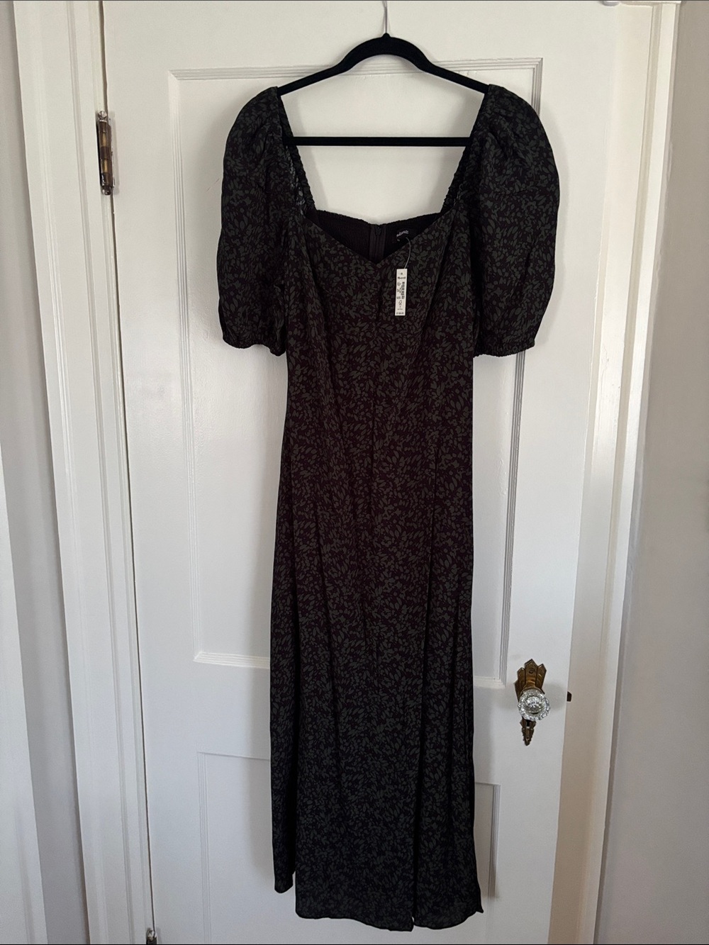 Madewell Black/Green Floral Puff-Sleeve Maxi Dress NWT